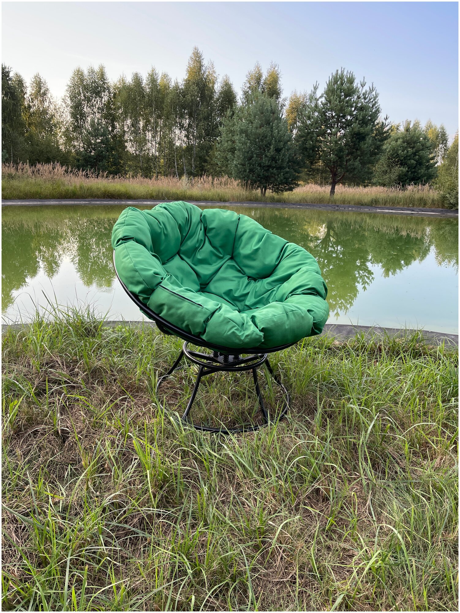Кресло m-group папасан пружинка коричневое, зелёная подушка - фотография № 2