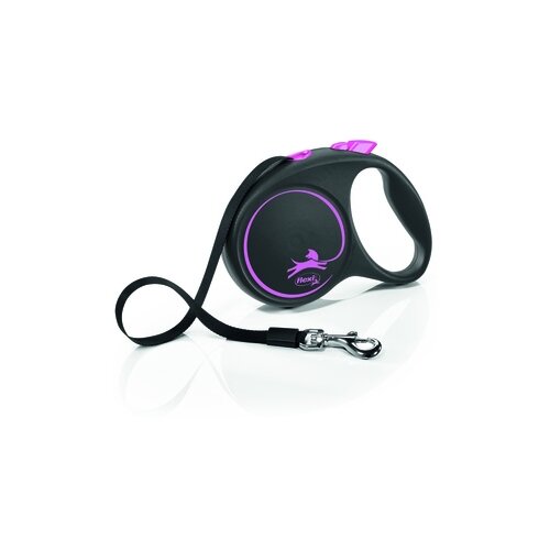 фото Flexi рулетка-ремень для собак до 50кг, 5м, розовая (black design l tape 5m pink) fu32t5.251.s cp, 0,322 кг