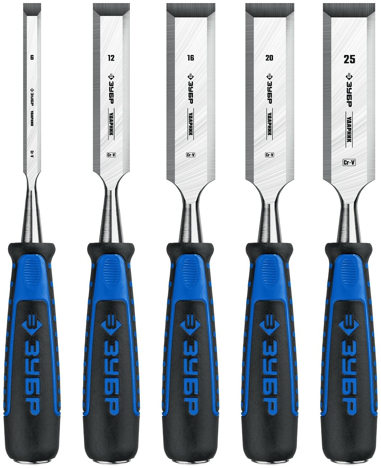 фото ЗУБР Ударник набор стамесок-долот с двухкомпонентной рукотяткой, 4 шт