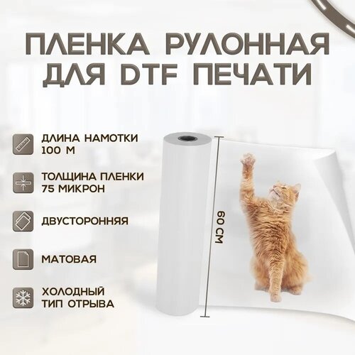 Пленка рулонная глянцевая для DTF печати / PET пленка 60 см x 100 м, толщина пленки 75 микрон,