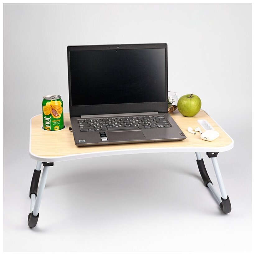 Столик для ноутбука, планшета Folding маленький компьютерный столик в кровать для завтрака c подставкой для чашки, молочный
