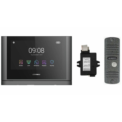 Комплект видеодомофона и вызывной панели COMMAX CDV-1024MA (Темное серебро Black smog) / AVC 305 (Серебро) + Модуль XL