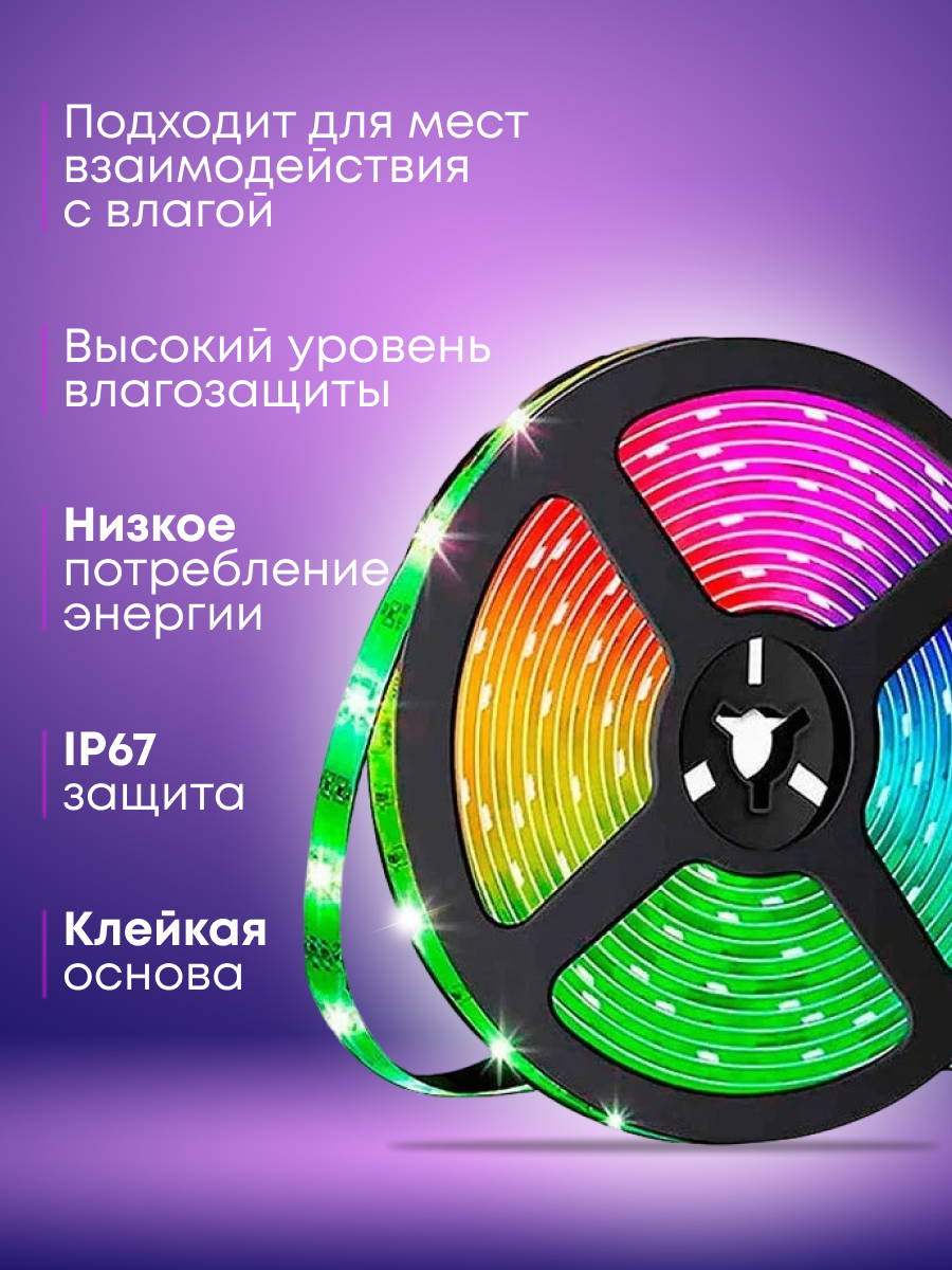 Светодиодная лента с пультом многоцветная RGB для дома 5 м - фотография № 3