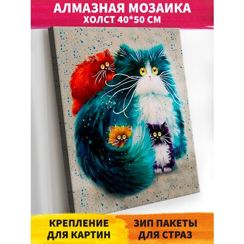 Алмазная мозаика на подрамнике 40х50 см Котики. Алмазная вышивка. Картина стразами