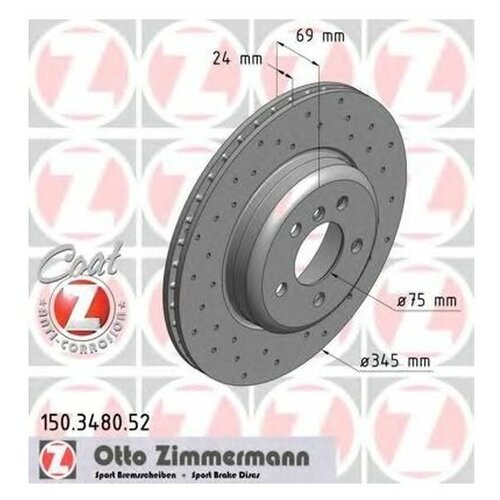 фото Тормозной диск zimmermann 150.3480.52 для bmw 5 серия f07,f10,f11, 6 серия f06,f12,f13, 7 серия