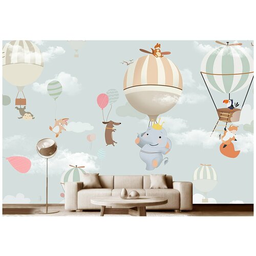 фотообои на стену детские модный дом путешествие на воздушных шарах 400x260 см шxв Фотообои на стену детские Модный Дом Веселые зверята на воздушных шарах 400x260 см (ШxВ)