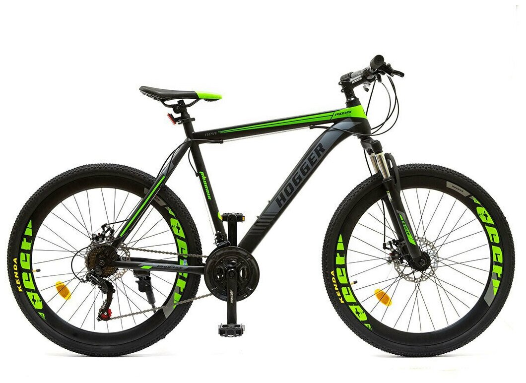 Велосипед 26 HOGGER STRIKE MD, 15 рама сталь, вилка сталь амортизационная, Disk механ. тормоз, 21-скор., зелено-серо-черный
