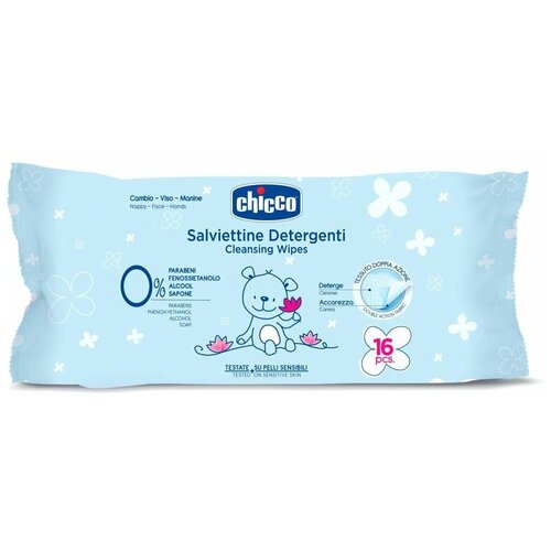 Влажные салфетки Chicco Очищающие, липучка, 16 шт., 1 уп. гигиена chicco влажные очищающие салфетки