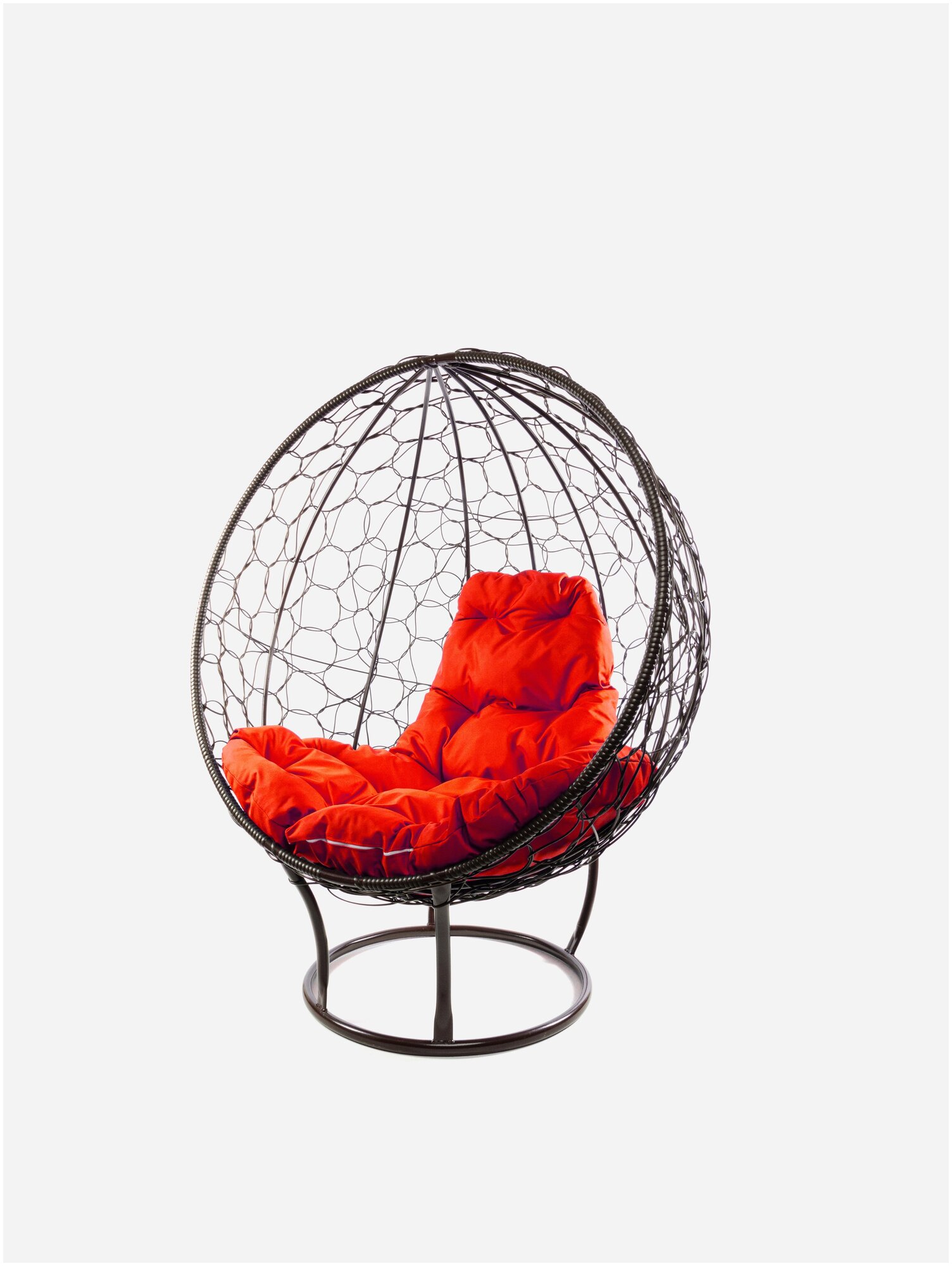 Кресло m-group круг на подставке ротанг коричневое, красная подушка - фотография № 1