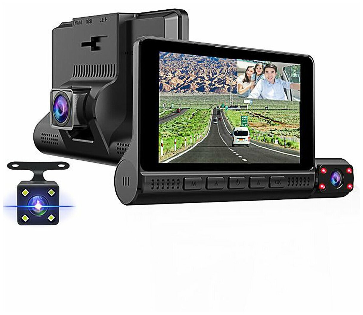Видеорегистратор Premium HUDi с тремя камерами для автомобиля (капот и салон+ задний ход) 1080P/G-Sensor/3" HDisplay /(3-х канальная запись)170градус.