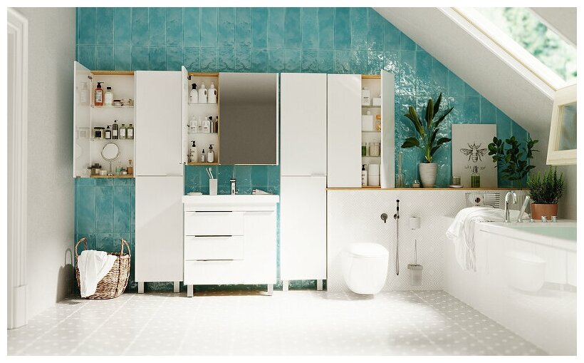 Зеркальный Шкаф для ванной Gaula 80 2д. White - фотография № 6