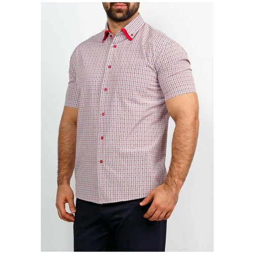 фото Рубашка мужская короткий рукав casino c635/0/034/z/1, полуприталенный силуэт / regular fit, цвет красный, рост 174-184, размер ворота 39