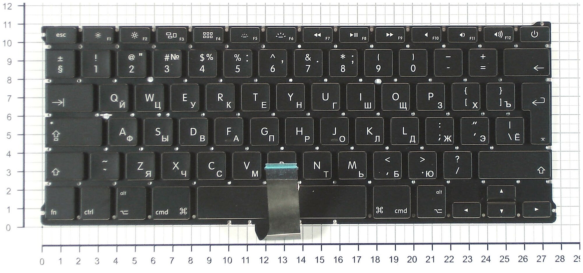 Клавиатура для ноутбука Apple Macbook Air Mc966 большой ENTER c поддержкой подсветки Русская Чёрная