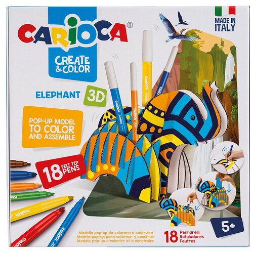Сборная модель Carioca Раскрась и собери 3D подставка для фломастеров Слон набор раскрась и собери 3d машинка 42906