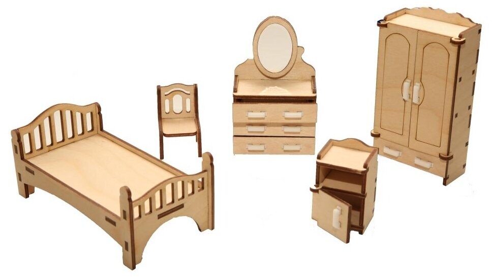 Polly Набор деревянной мебели для кукол «Спальня», 5 предметов