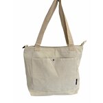 Повседневная однотонная вельветовая сумка-шоппер с внешний карманом/сумка-тоут/Бежевая вельветовая сумка с внешним карманом на магните - изображение