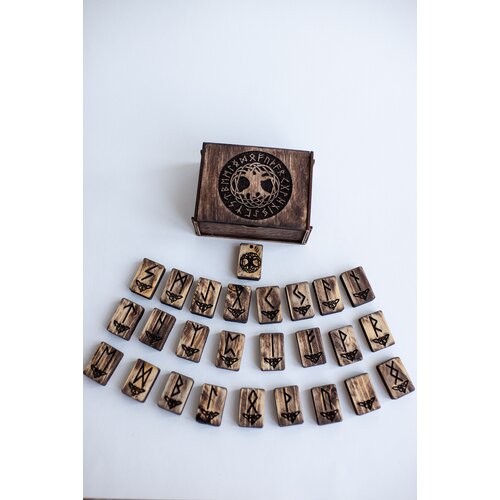 Руны скандинавские - набор 25 штук в коробке руны с викканской символикой руны для начинающих деревянные руны эзотерика гадание таро