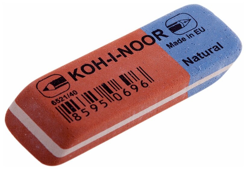 Ластик KOH-I-NOOR 6521/40, 57х19,5х8мм, красно-синий, прямоугольный, скошенный, натуральный каучук