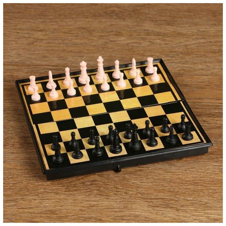 Настольная игра 3 в 1 Атели : шашки, шахматы, нарды, доска 19 х 19 см