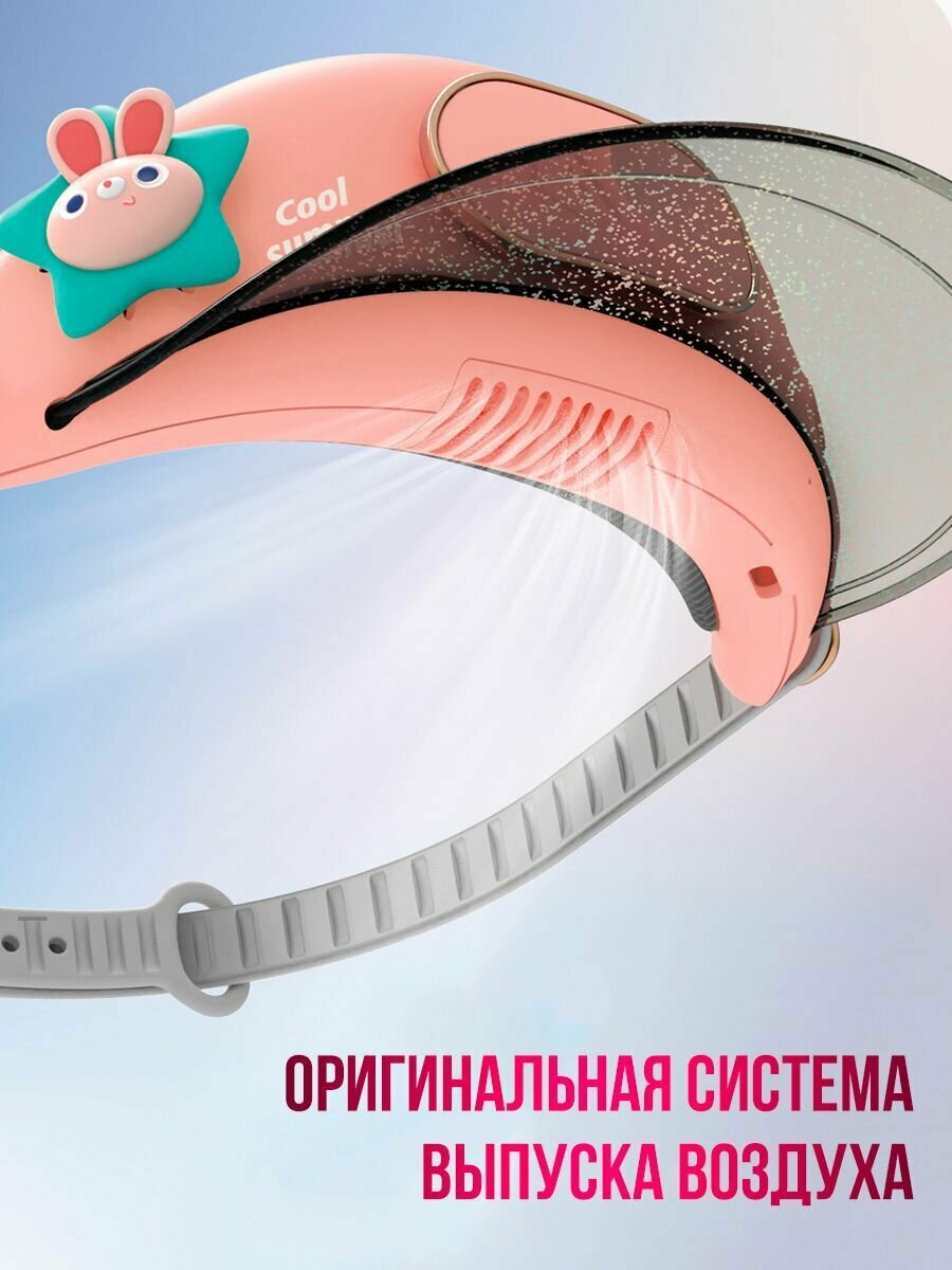 Портативный беспроводной мини-вентилятор ручной BlueStar 3 Speed Type - C, Kawaii кепка голубая - фотография № 2