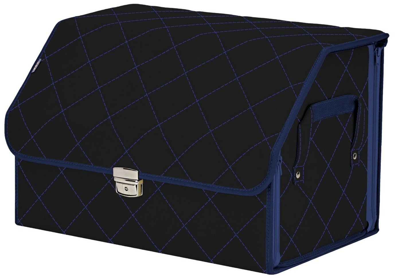 Органайзер-саквояж в багажник "Союз Премиум" (размер L). Цвет: черный с синей прострочкой Ромб.