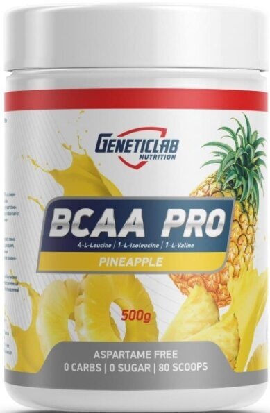 Аминокислоты BCAA (БЦАА), Geneticlab Nutrition, BCAA Pro, 500 г, Ананас