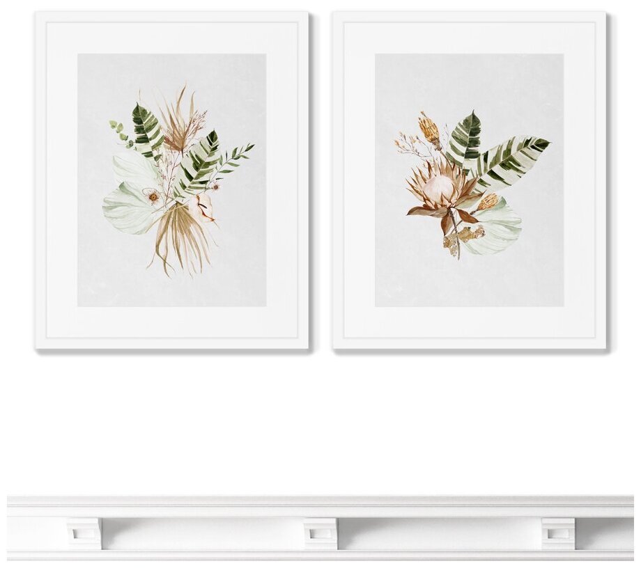 Набор из 2-х репродукций картин в раме Floral set in pale shades, No5, 2021г. Размер картины: 42х52см
