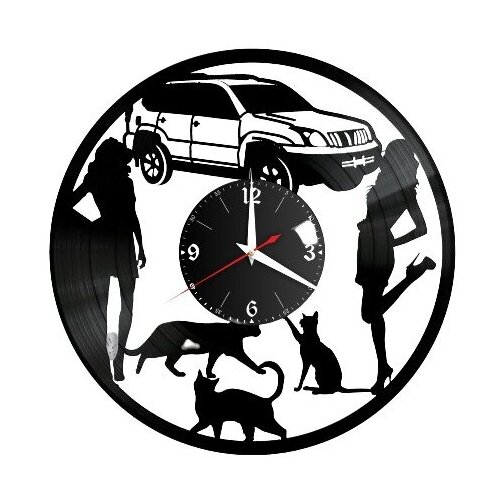 фото Настенные часы из винила «девушки, коты и авто» lazer rnd