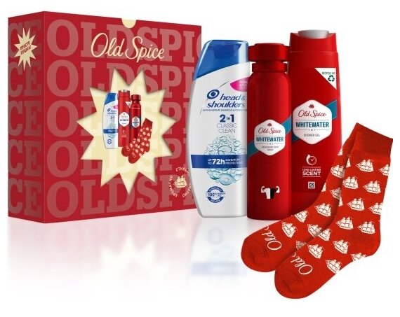 Подарочный набор Old Spice и Head & Shoulders (Гель для душа + Дезодорант + Шампунь 2в1 + модные носки)