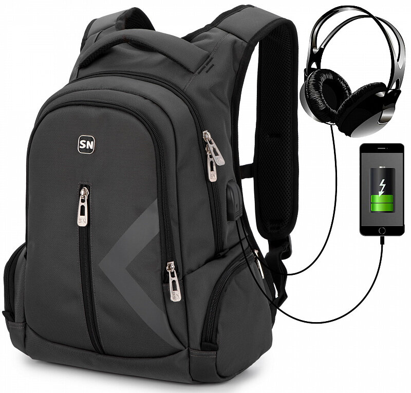 Школьный рюкзак для мальчиков подростков SkyName 90-136 серый с анатомической спинкой и USB выход