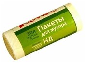 Мешки для мусора ПНД 30л 10мкм 30шт/рул белые 50x70см Комус с ручками