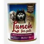 Влажный корм для собак Lunch for pets Мясное ассорти с олениной, консервы кусочки в желе 6ш*850г - изображение