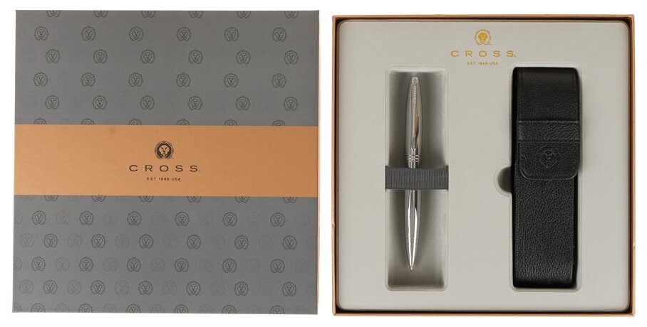 Подарочный набор Cross: шариковая ручка Cross Calais Chrome с чехлом на две ручки, AT0112-1/287