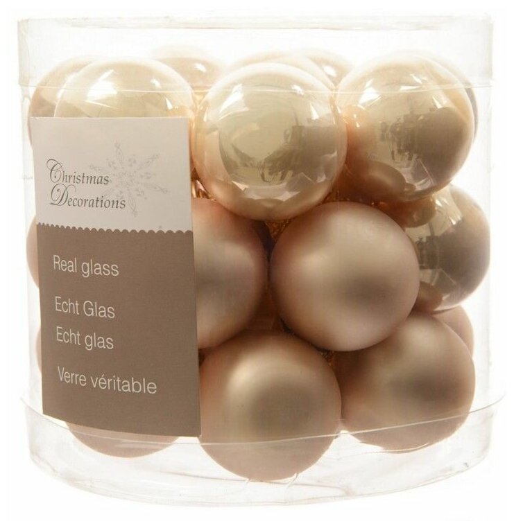 Стеклянные шары делюкс матовые и глянцевые, цвет: перламутровый, 25 мм, упаковка 24 шт, Kaemingk (Decoris)