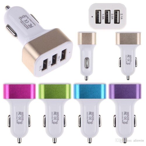 Зарядка от прикуривателя с 3 входами для USB, желтая, CarBull, USB-05