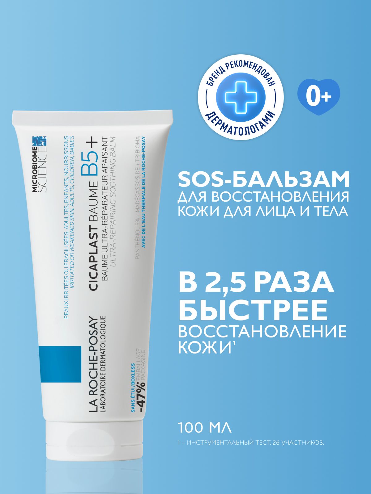 Успокаивающий восстанавливающий бальзам для тела, лица и губ La Roche-Posay Cicaplast Baume B5+ с пантенолом, 100 мл