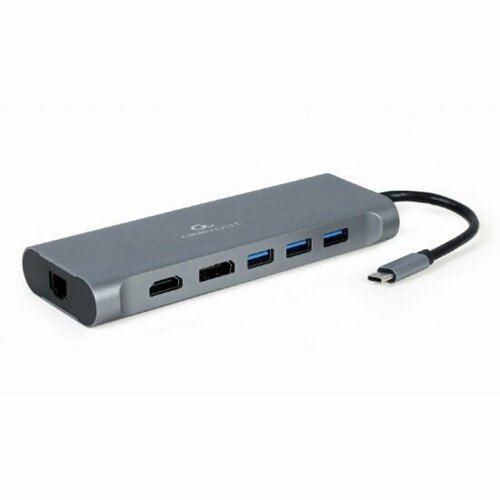 Адаптер интерфейсов Cablexpert A-CM-COMBO8-01, USB-C 8-в-1 (Type-C, USB3.0, HDMI, DisplayPort, VGA) хаб usb cablexpert usb c usb 3 0 hdmi displayport vga pd a cm combo8 01