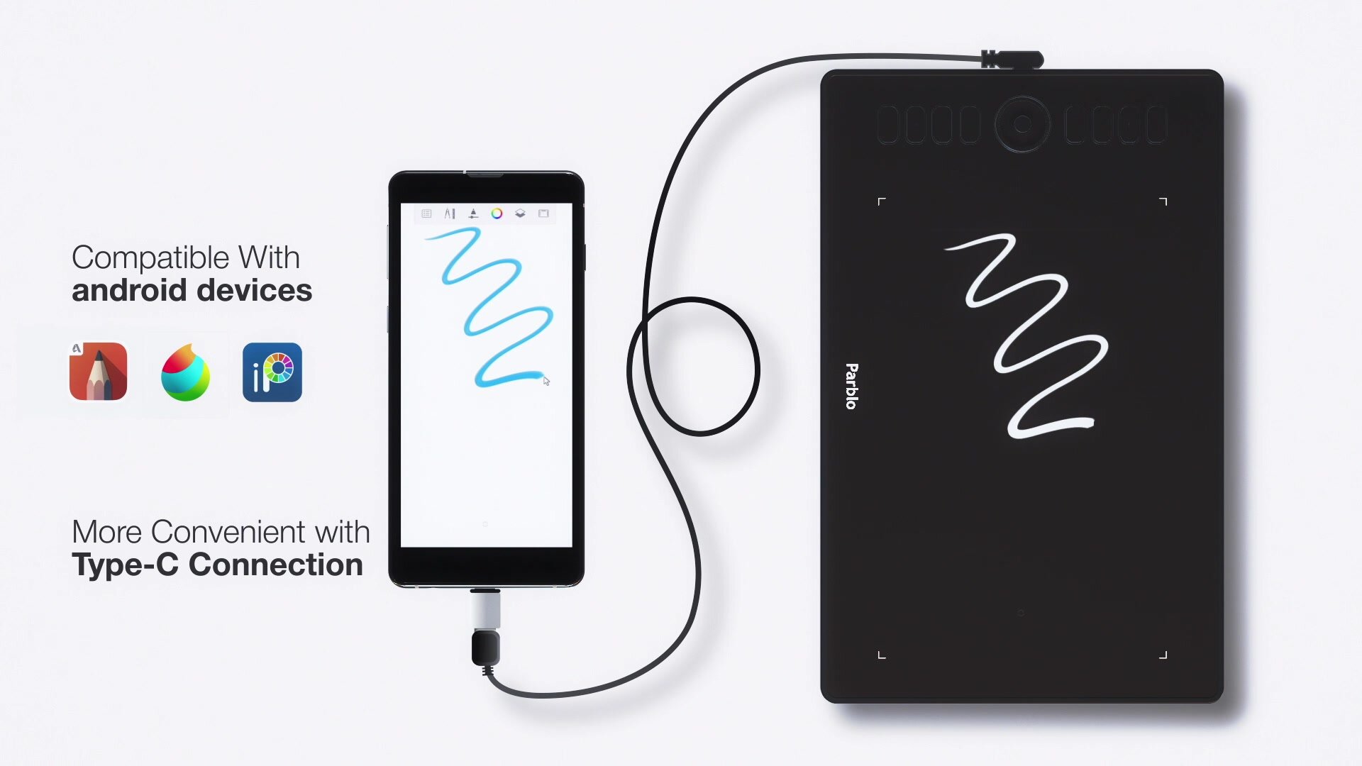Графические планшеты Parblo A610 Pro для рисования на компьютере и смартфоне, черный, А4, 8192 уровней нажима, 5080 LPI, Dial-кольцо — фото 1