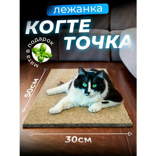Когтеточка для кошки напольная лежанка с кошачьей мятой, 50х30 см/ бежевая