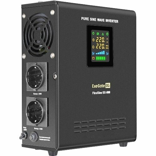 ExeGate FineSine SX-500. LCD. AVR.2SH внешняя батарея настенный инвертор синус для котла - 2 евро розетки чёрный