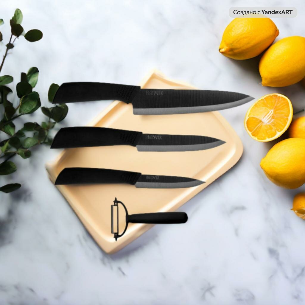 Картинки Ножи керамические набор HuoHou Nano Ceramic Knife HU0010 Black (3 ножа и овощечистка)