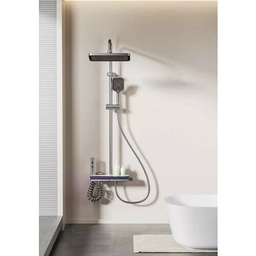 Душевая стойка с тропическим душем, Смеситель для ванны и душа, Душевая система с термостатическим смесителем La'Casa Черная