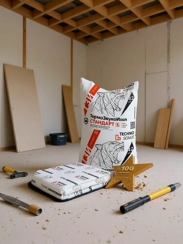 Изображение товара Шумоизоляция ТермоЗвукоИзол ТехноСонус Стандарт S, для пола, потолка, стен, толщина 10мм, мат 10000х1500х10мм
