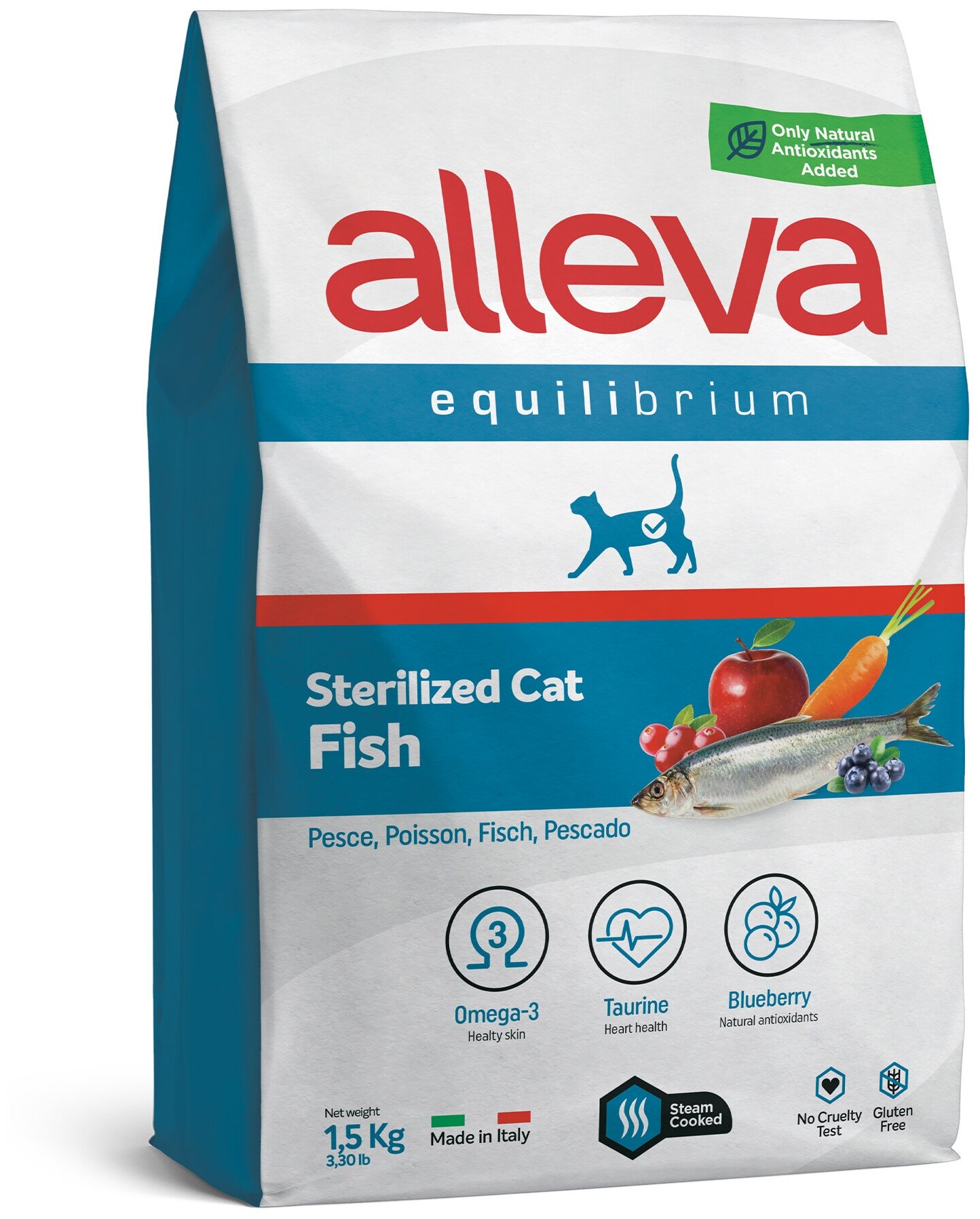 Сухой корм ALLEVA Equilibrium Sterilized Fish для взрослых кошек кастрированных/стерилизованных с рыбой 1,5 кг 1165