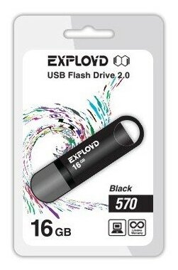 Флеш-накопитель 16Gb Exployd 570, USB 2.0, пластик, чёрный