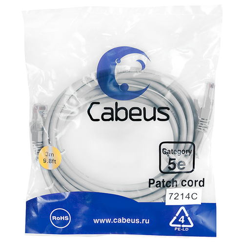 Cabeus PC-UTP-RJ45-Cat.5e-3m - U/UTP,  5, 2xRJ45/8p8c, , , PVC, 3 (PC-UTP-RJ45-Cat.5e-3m)