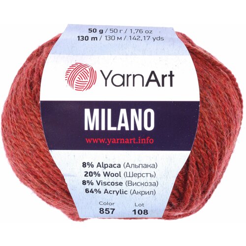 Пряжа Milano 8%альпака, 20%шерсть, 8%вискоза, 64%акрил 130м/50гр (857 терракот) 9343853