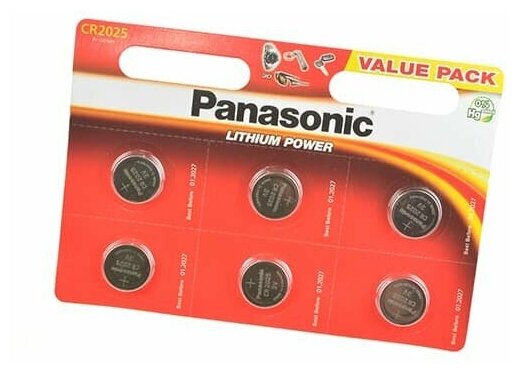 Батарейки Panasonic CR 2025 Bli Lithium, 6 шт. (CR-2025EL/6B) - фото №4