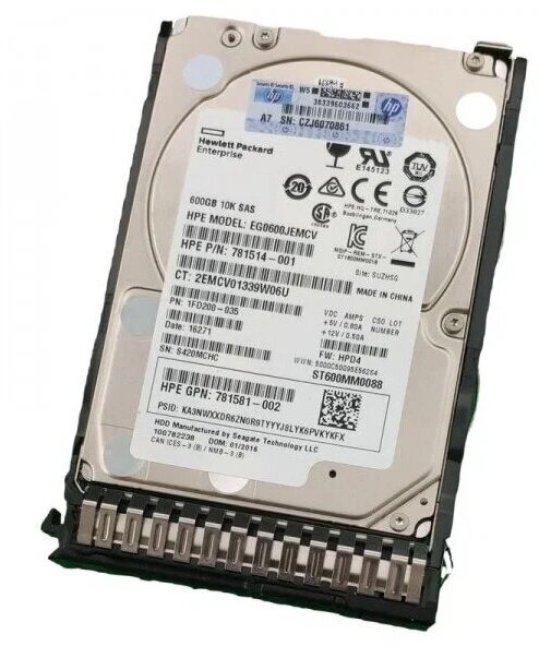 Жесткий диск HP 600Gb (U300/10000/16Mb) SAS DP 12G 2,5" 781514-001