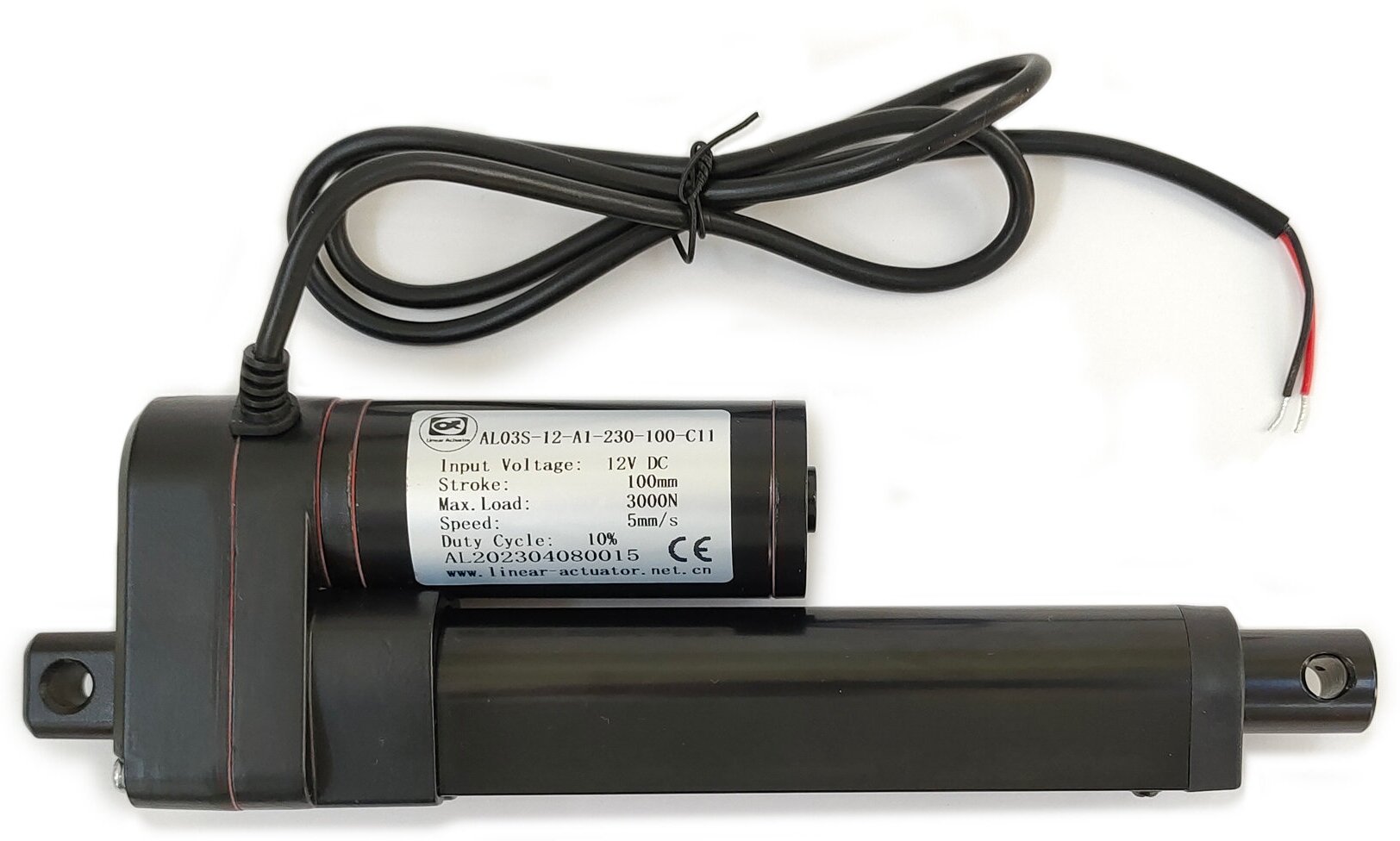 Линейный привод (актуатор) 12 В, длина хода 100 мм, 5 мм/с, до 300 кг (3000N), черный